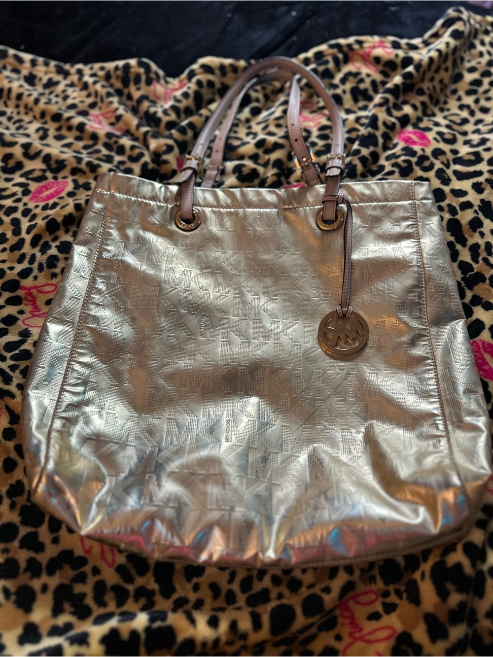Michael Kors Metallic gold Tote Bag with Leather Handles